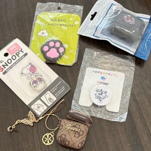 Guess Brown & Gold Monogram AirPods Case Keychain Pouch